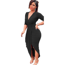 Load image into Gallery viewer, Nightclub Irregular Long-sleeved V-neck Dress +
