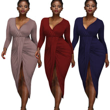 Load image into Gallery viewer, Nightclub Irregular Long-sleeved V-neck Dress +
