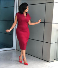 Load image into Gallery viewer, Formal Striped Dress High Waist Chic Dress +
