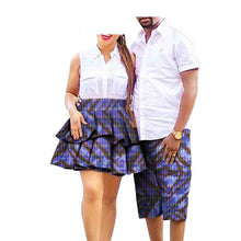 Load image into Gallery viewer, African Print Batik Cotton Couple Suit Ladies Skirt Men&#39;s Shorts +
