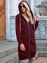 Load image into Gallery viewer, Full Size Zip-Up Longline Hoodie with Pockets +
