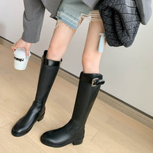 Load image into Gallery viewer, Reel Leather Knee Boots Shallow Round Toe Platform Boots Velvet Winter Boots for Women Winter Knight Boots for Ladies +
