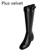 Load image into Gallery viewer, Reel Leather Knee Boots Shallow Round Toe Platform Boots Velvet Winter Boots for Women Winter Knight Boots for Ladies +
