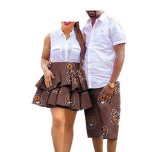 Load image into Gallery viewer, African Print Batik Cotton Couple Suit Ladies Skirt Men&#39;s Shorts +

