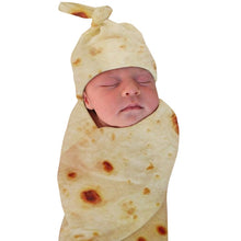 Load image into Gallery viewer, Burrito Baby Blanket - Flour Tortilla Swaddle Blanket - Sleeping Swaddle Wrap Hat - Trendy Baby Blanket +
