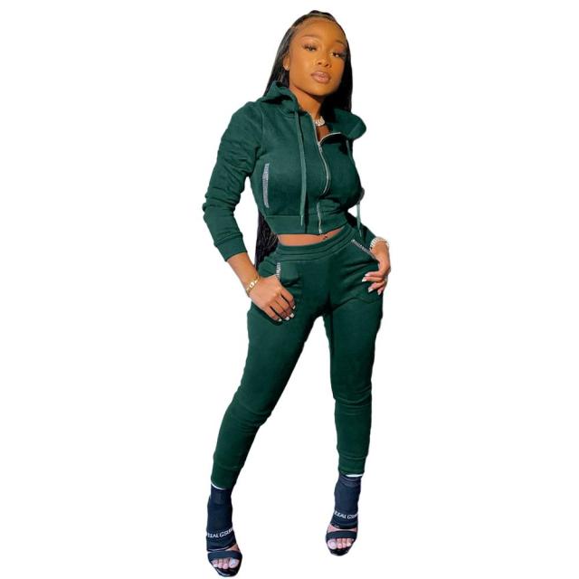 Diamond Pockets Set of 2 Pieces Sweatsuit - Zipper Hooded Sweatshirt - Pencil Pants Tracksuit Set (+)