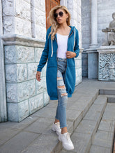 Load image into Gallery viewer, Full Size Zip-Up Longline Hoodie with Pockets +
