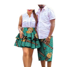 Load image into Gallery viewer, African Print Batik Cotton Couple Suit Ladies Skirt Men&#39;s Shorts +
