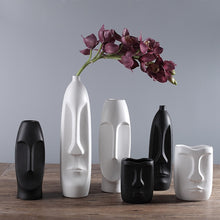 Load image into Gallery viewer, Ceramic Black and White Abstract Vase Human Face Shaped Vase Nordic Minimalist Art +
