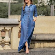 Load image into Gallery viewer, Shirt Collar Denim Button Maxi Dress Fashion +
