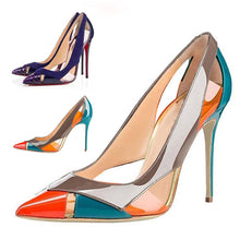 Load image into Gallery viewer, Multi-color Patchwork Collision Shallow Mouth Pumps High With Fine Women&#39;s Shoes +
