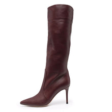 Load image into Gallery viewer, Burgundy PU Plus Size Pointed Toe Knee-length Boots +
