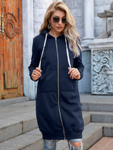 Load image into Gallery viewer, Full Size Zip-Up Longline Hoodie with Pockets +
