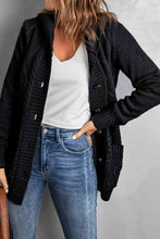 Load image into Gallery viewer, Button Front Hooded Cardigan with Pockets +
