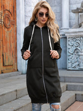 Load image into Gallery viewer, Full Size Zip-Up Longline Hoodie with Pockets +
