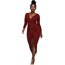 Load image into Gallery viewer, Nightclub Irregular Long-sleeved V-neck Dress +
