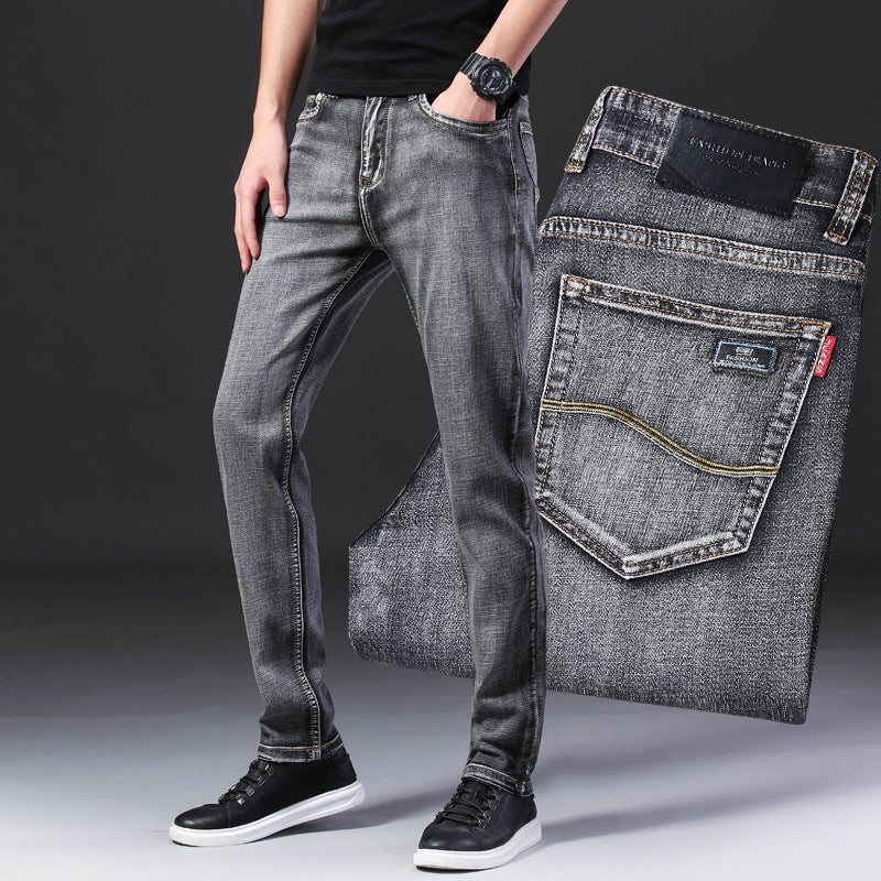 Men's Small Feet Stretch Jeans All-match Casual Pants Denim Pants for Men +