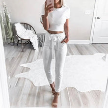 Load image into Gallery viewer, New Fashion Pants for Women Elastic Waistband with Bow Belt European Women Style +
