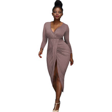 Load image into Gallery viewer, Nightclub Irregular Long-sleeved V-neck Dress +
