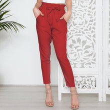 Load image into Gallery viewer, New Fashion Pants for Women Elastic Waistband with Bow Belt European Women Style +
