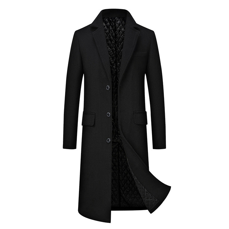 Men Casual Plus Cotton Long Coat - Lapel Collar Overcoat +