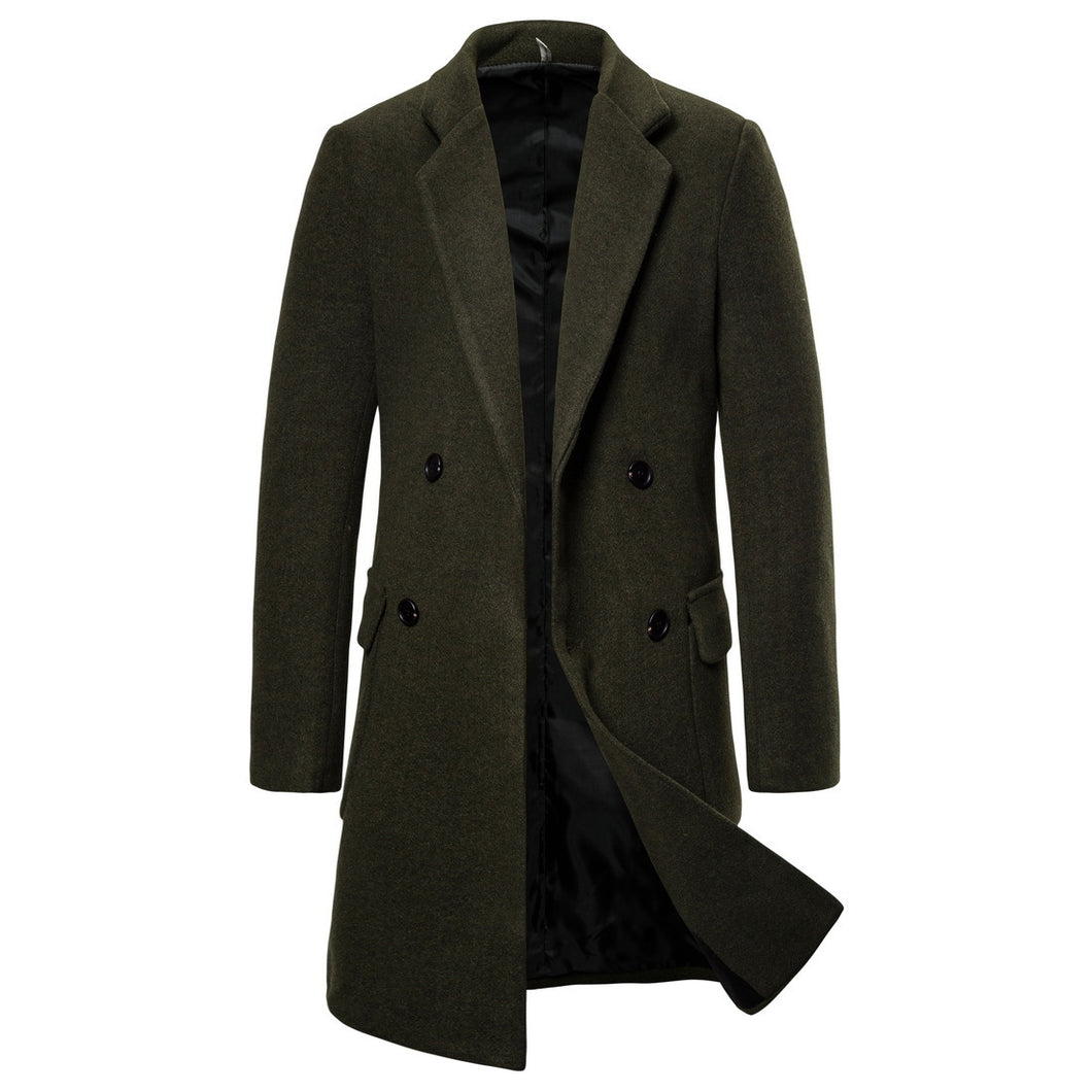 Double-breasted Casual Woolen Coat Men's Woolen Trench Coat - Fashionable Overcoat +