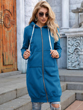 Load image into Gallery viewer, Full Size Zip-Up Longline Hoodie with Pockets +
