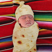 Load image into Gallery viewer, Burrito Baby Blanket - Flour Tortilla Swaddle Blanket - Sleeping Swaddle Wrap Hat - Trendy Baby Blanket +
