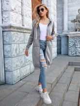 Load image into Gallery viewer, Full Size Zip-Up Longline Hoodie with Pockets +
