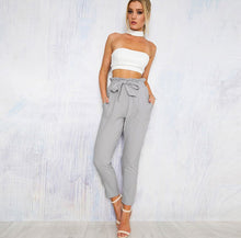 Load image into Gallery viewer, New Fashion Pants for Women Elastic Waistband with Bow Belt European Women Style +
