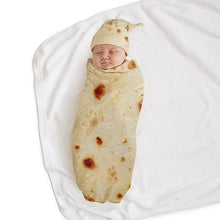 Load image into Gallery viewer, Burrito Baby Blanket - Flour Tortilla Swaddle Blanket - Sleeping Swaddle Wrap Hat - Trendy Baby Blanket +
