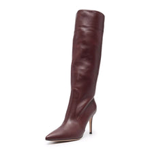 Load image into Gallery viewer, Burgundy PU Plus Size Pointed Toe Knee-length Boots +

