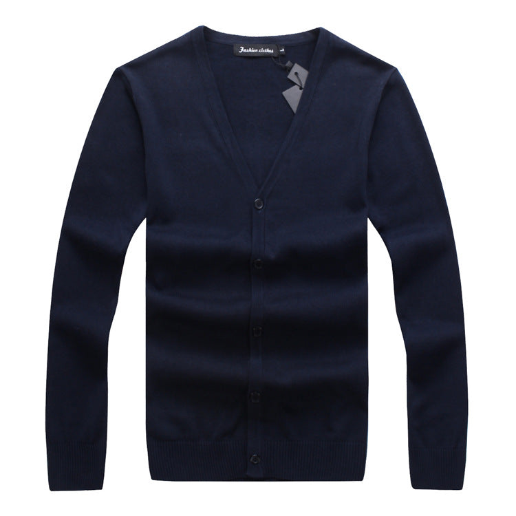 Classic Men's Outerwear V-Neck Slim Solid Color Sweater Long Sleeve Fashion Cardigan for Men +