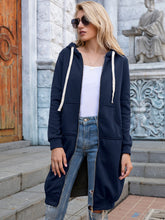 Load image into Gallery viewer, Full Size Zip-Up Longline Hoodie with Pockets +
