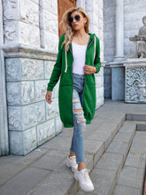 Load image into Gallery viewer, Full Size Zip-Up Longline Hoodie with Pockets +
