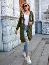 Load image into Gallery viewer, Full Size Zip-Up Longline Hoodie with Pockets +
