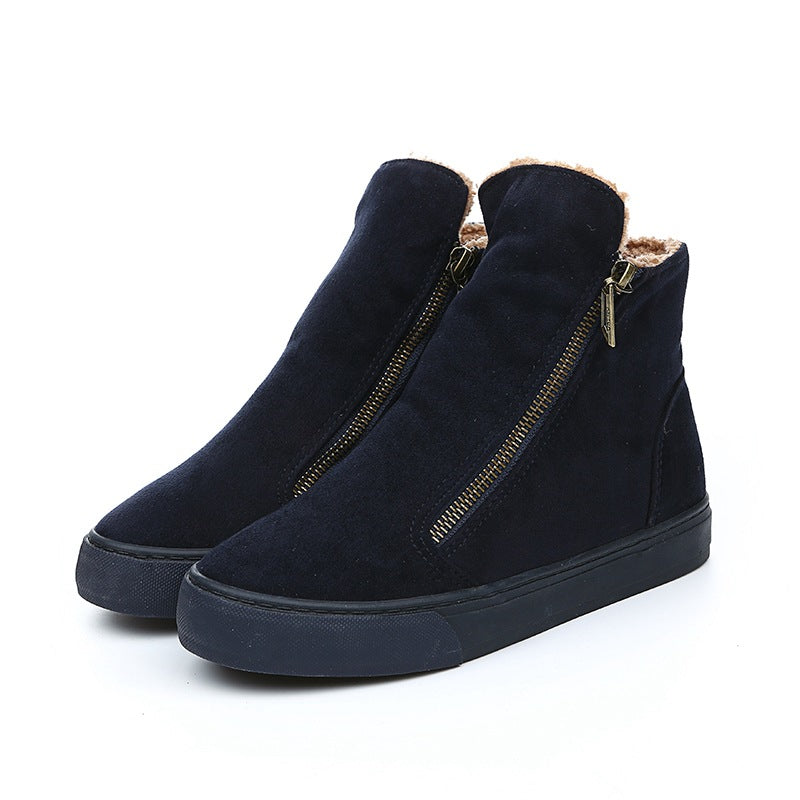 Velvet Short Tube Cotton Warm Boots British Style Plush Side Zip Martin Boots Genuine Fashionable Women's Boot (+)
