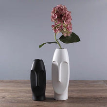 Load image into Gallery viewer, Ceramic Black and White Abstract Vase Human Face Shaped Vase Nordic Minimalist Art +
