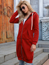 Load image into Gallery viewer, Full Size Zip-Up Longline Hoodie with Pockets +
