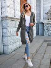 Load image into Gallery viewer, Full Size Zip-Up Longline Hoodie with Pockets +
