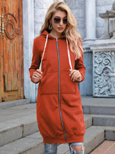 Load image into Gallery viewer, Full Size Zip-Up Longline Hoodie with Pockets +
