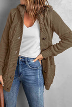 Load image into Gallery viewer, Button Front Hooded Cardigan with Pockets +
