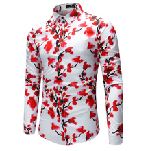 Load image into Gallery viewer, Plum Blossom Printed Shirt Trendy Men&#39;s Floral Shirt Comfortable Casual Long Sleeve Dress Shirt +
