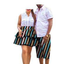 Load image into Gallery viewer, African Print Batik Cotton Couple Suit Ladies Skirt Men&#39;s Shorts +
