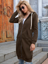 Load image into Gallery viewer, Full Size Zip-Up Longline Hoodie with Pockets +
