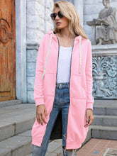 Load image into Gallery viewer, Full Size Zip-Up Longline Hoodie with Pockets +
