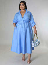 Load image into Gallery viewer, New Plus Size Women&#39;s Solid Color Long-Sleeved Shirt Dress +
