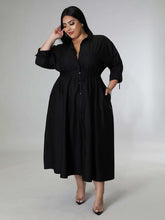Load image into Gallery viewer, New Plus Size Women&#39;s Solid Color Long-Sleeved Shirt Dress +
